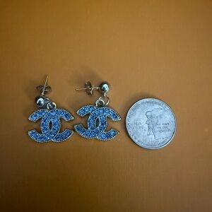 New upcycled Chanel Blue Crystal Earrings
